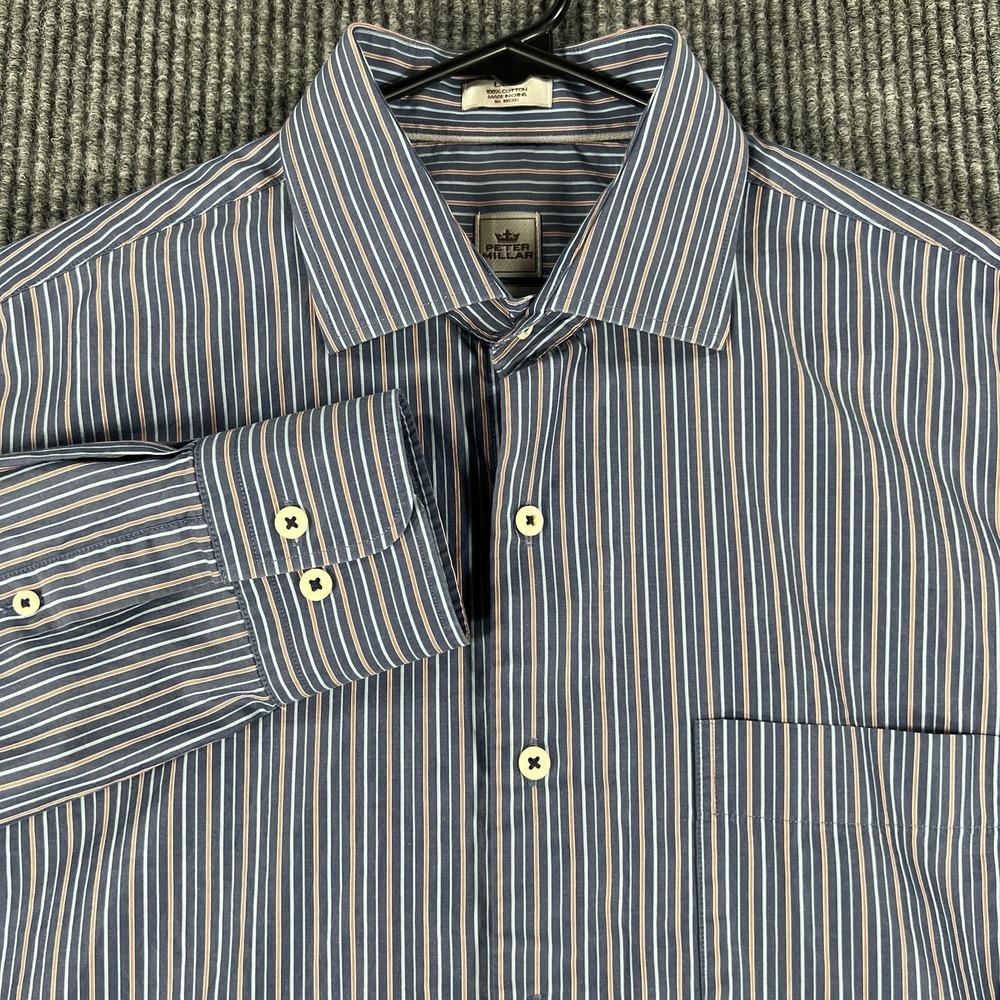 Peter Millar Shirt Mens Large Seaside Finish Blue Striped Long Sleeve Button Up